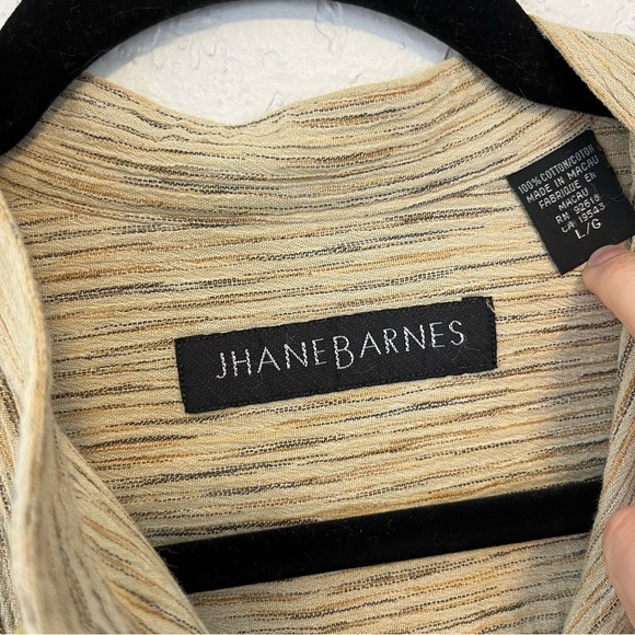 Jhane Barnes 100% Cotton Neutral Button Down Collarless Large - Picture 6 of 9